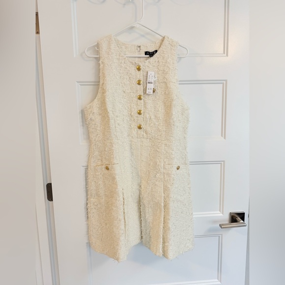 NWT J. Crew Cream Textured Tweed Pleated Mini Sleeveless Dress, 14 - Picture 2 of 7